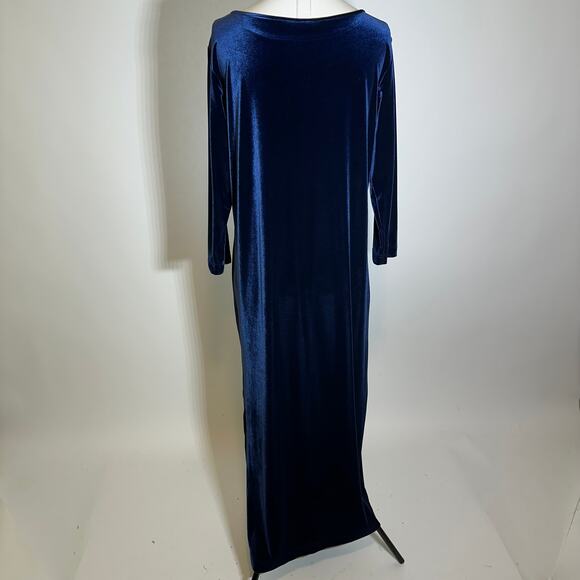Vintage Talbots Blue Velvet 3/4 Sleeve Maxi Dress Womens Size Medium M VTG Goth - Picture 7 of 11